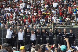 The Mercedes team celebrate a podium finish for Valtteri Bottas, Mercedes AMG F1