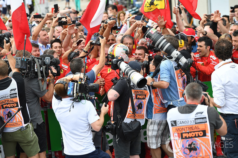 Race winner Sebastian Vettel, Ferrari celebrates in parc ferme