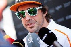 Fernando Alonso, McLaren, talks to the media