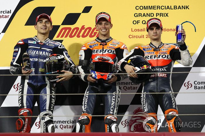 Podio: 1º Casey Stoner, 2º Jorge Lorenzo, 3º Dani Pedrosa