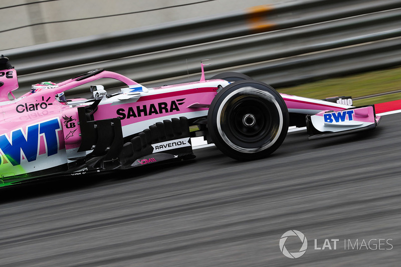 Peinture Flow-viz sur la voiture de Sergio Perez, Force India VJM11 Mercedes