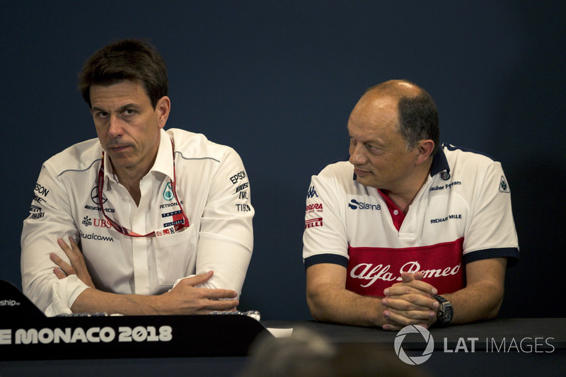 Toto Wolff, Mercedes AMG F1 Director of Motorsport and Frederic Vasseur, Sauber, Team Principal in the Press Conference