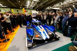 The Ginetta LMP1 car is unveiled, Graeme Lowdon and Ginetta boss Lawrence Tomlinson pulls the covers