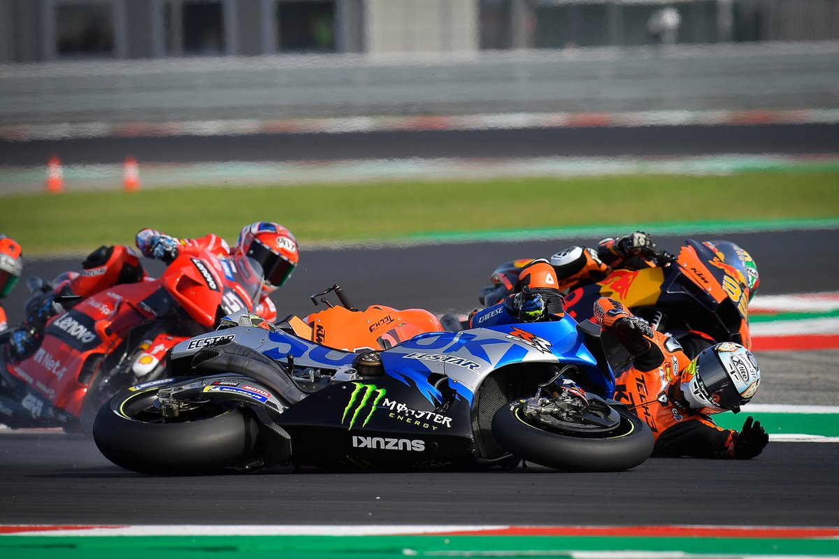 Joan Mir, Team Suzuki MotoGP, Danilo Petrucci, Red Bull KTM Tech 3, caída
