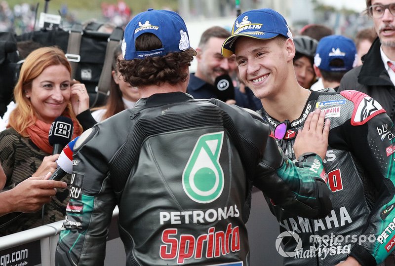 Il secondo qualificato Franco Morbidelli, Petronas Yamaha SRT, il terzo qualificato Fabio Quartararo, Petronas Yamaha SRT