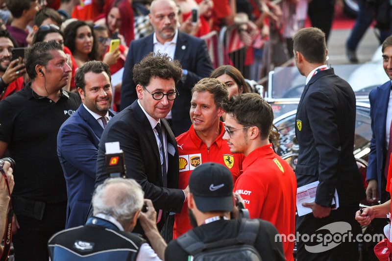 Mattia Binotto, Sebastian Vettel, Ferrari and Charles Leclerc, Ferrari