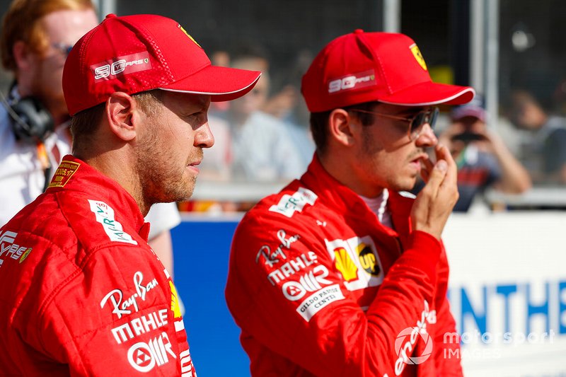 Pole pozisyonu galibi Charles Leclerc, Ferrari, ve Sebastian Vettel, Ferrari