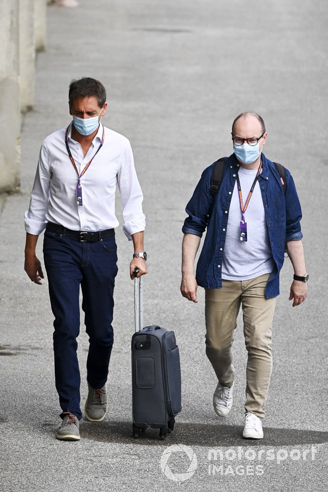Reporter Tom Clarkson and Justin Hynes arrrive at the circuit