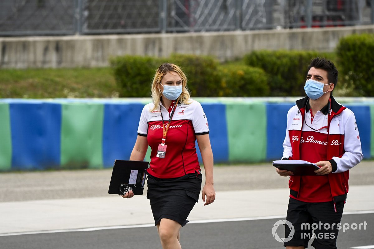 Ruth Buscombe, Head of Race Strategy, Alfa Romeo Racing walks the track