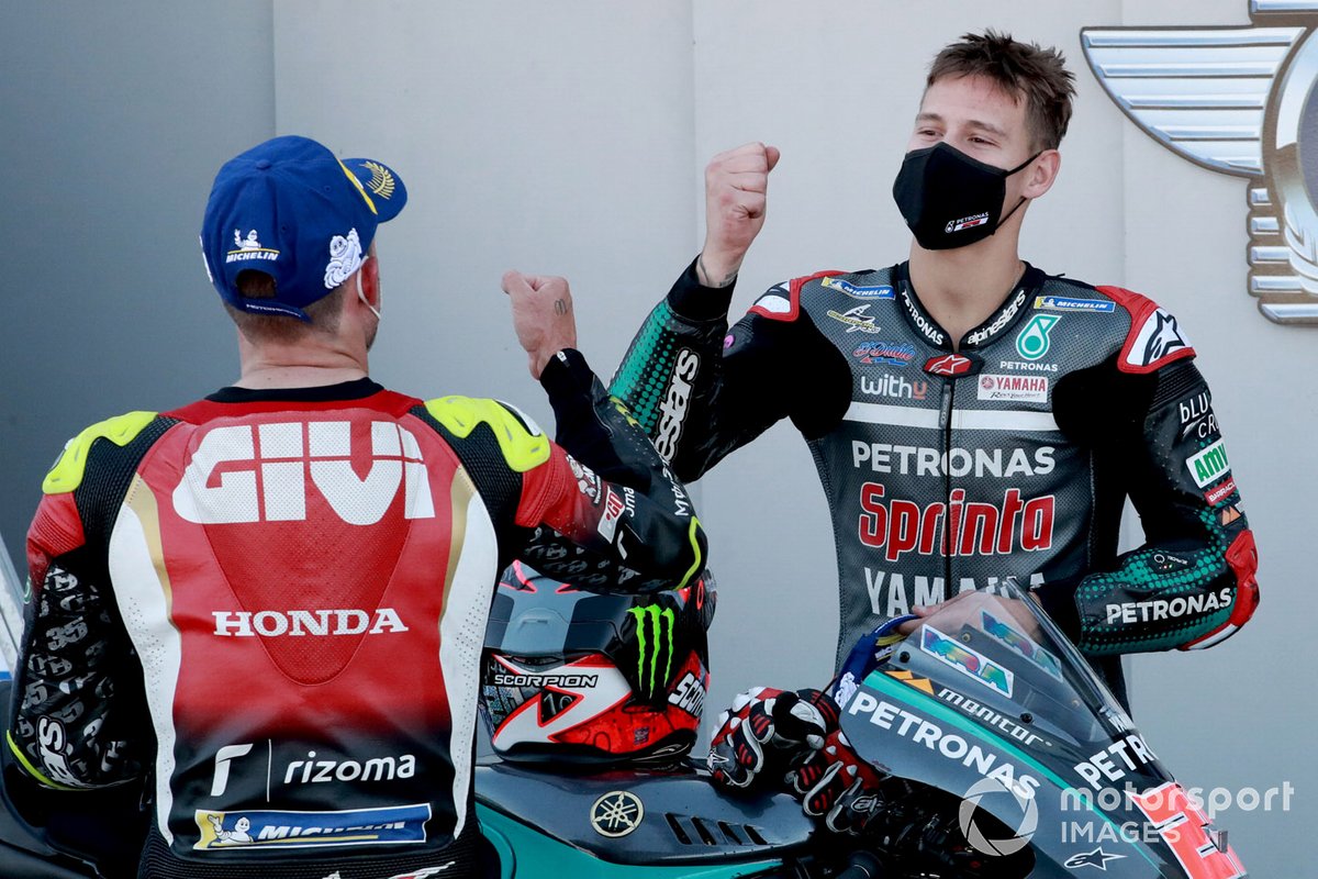 Tercer puesto Cal Crutchlow, Team LCR Honda, ganador de la pole Fabio Quartararo, Petronas Yamaha SRT