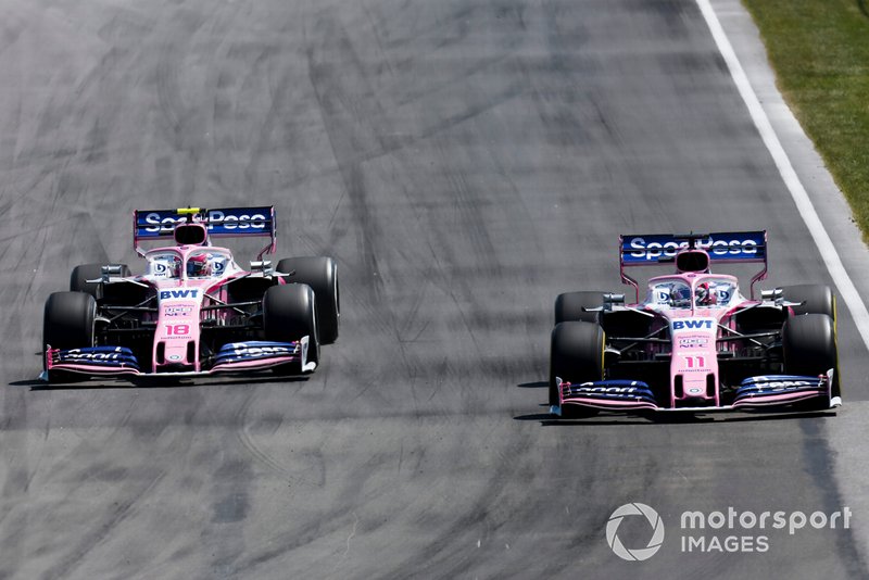 Sergio Perez, Racing Point RP19, en lutte avec Lance Stroll, Racing Point RP19