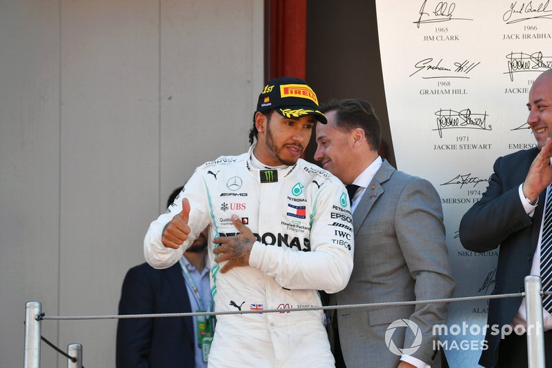 Lewis Hamilton, Mercedes AMG F1, 1st position, arrives on the podium