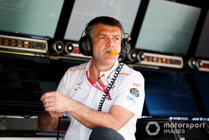 Paul James, Team Manager, McLaren, on the pit wall
