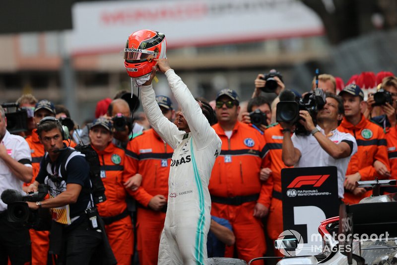 Lewis Hamilton, Mercedes AMG F1, 1st position, celebrates in Parc Ferme