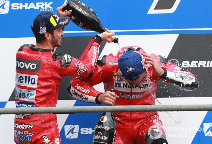 Podium: second place Andrea Dovizioso, Ducati Team, third place Danilo Petrucci, Ducati Team