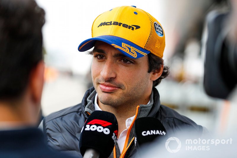Carlos Sainz Jr., McLaren speaks with the media