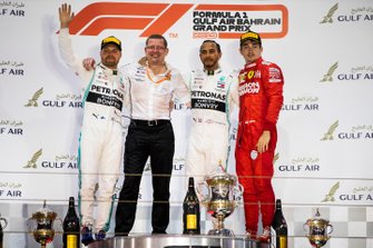 Valtteri Bottas, Mercedes AMG F1, Winnaar Lewis Hamilton, Mercedes AMG F1 en Charles Leclerc, Ferrari