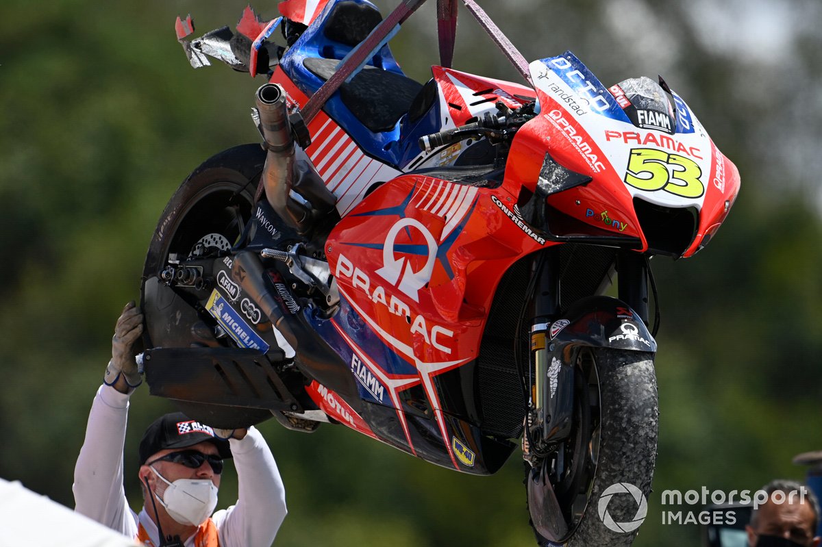 Moto dañada de Tito Rabat, Pramac Racing
