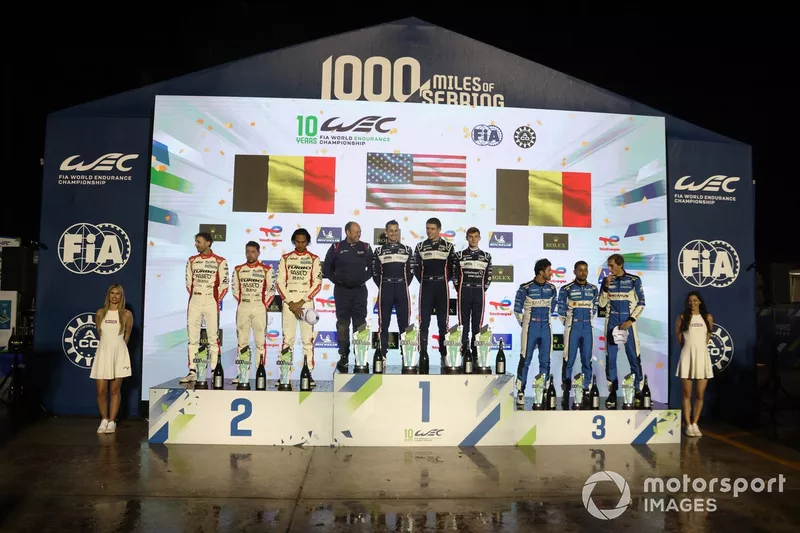 Podio LMP2: segundo lugar  #31 WRT Oreca 07 - Gibson: Sean Gelael, Robin Frijns, René Rast, ganadores #23 United Autosports Usa Oreca 07 - Gibson: Paul di Resta, Oliver Jarvis, Joshua Pierson, tercer lugar #41 Realteam By WRT Oreca 07 - Gibson: Rui Andrade, Ferdinand Habsburg-Lothringen, Norman Nato