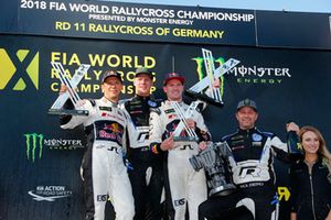 Podium: Race winner Johan Kristoffersson, PSRX Volkswagen Sweden, second place Mattias Ekström, EKS Audi Sport, third place Andreas Bakkerud, EKS Audi Sport