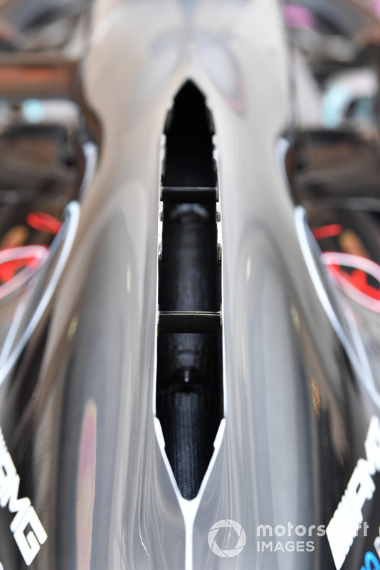 Mercedes will once again utilise the open spine, or chimney-style engine cover, to help evacuate heat generated by the powerunit.