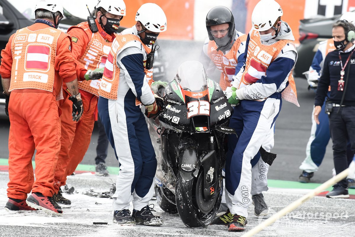 La moto de Lorenzo Savadori, Aprilia Racing Team Gresini, après son accident