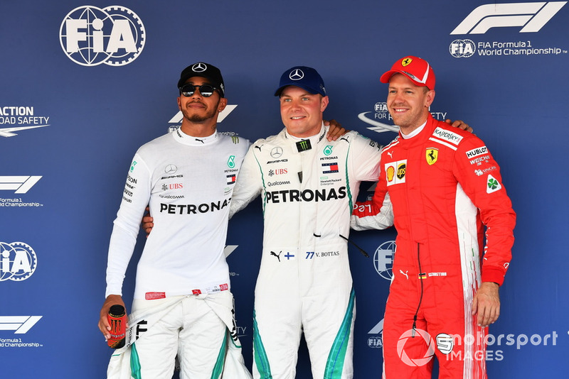 Sıralama turları ilk 3: Pole Valtteri Bottas, Mercedes AMG F1, Lewis Hamilton, Mercedes AMG F1, Sebastian Vettel, Ferrari
