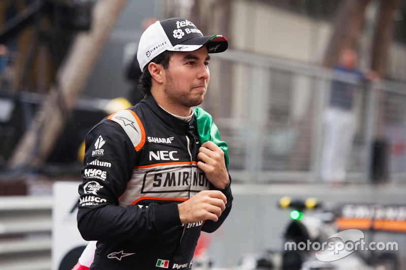 Sergio Perez, Sahara Force India F1 celebrates his third position at the podium