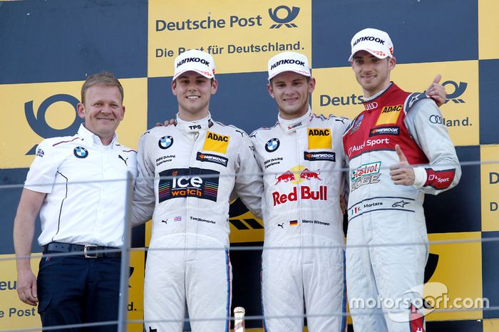 Podio: Stefan Reinhold, BMW Team RMG; segundo lugar Tom Blomqvist, BMW Team RBM, BMW M4 DTM; pimer lugar Marco Wittmann, BMW Team RMG, BMW M4 DTM; tercer lugar Edoardo Mortara, Audi Sport Team Abt Sportsline, Audi RS 5 DTM