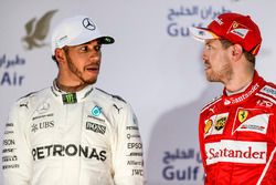 Podium : Le second Lewis Hamilton, Mercedes AMG, le vainqueur Sebastian Vettel, Ferrari