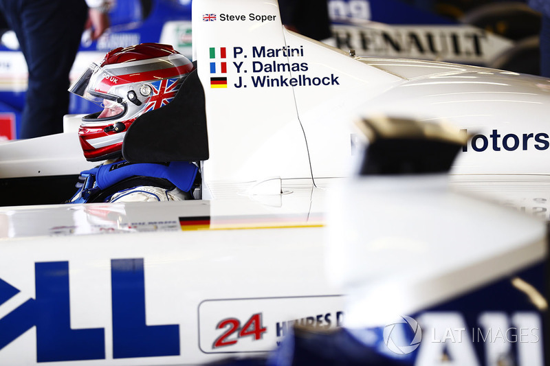Steve Soper sits in the cockpit of the 1999 Le Mans-winning BMW