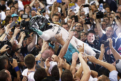Second place and world champion Nico Rosberg, Mercedes AMG F1, celebrates