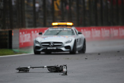 The FIA Safety Car passes debris from the Sauber C35 of Marcus Ericsson, Sauber F1 Team