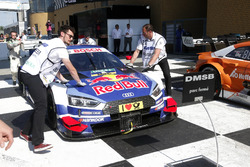 La voiture de Mattias Ekström, Audi Sport Team Abt Sportsline, Audi A5 DTM arrive au parc ferme