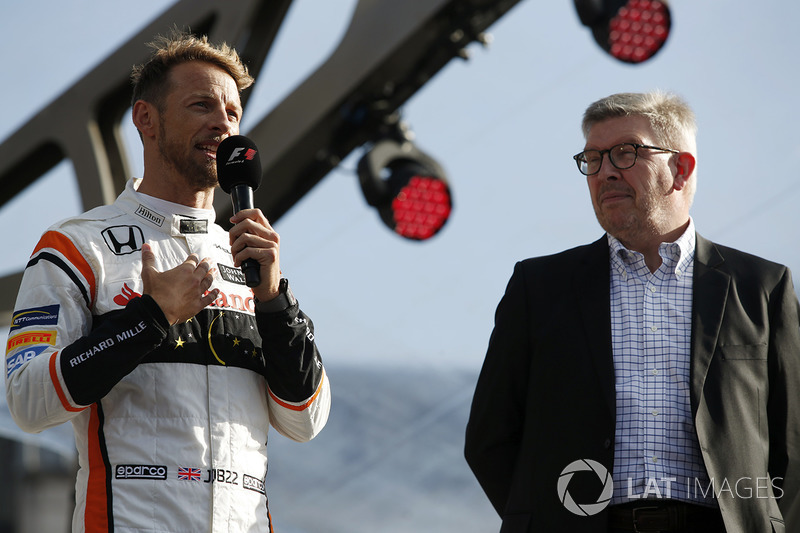 Jenson Button, McLaren, Ross Brawn, Managing Director of Motorsports, FOM, on stage