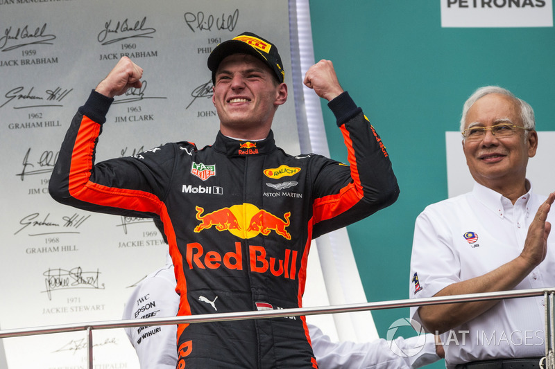 Race winner Max Verstappen, Red Bull Racing celebrates on the podium