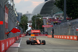 Stoffel Vandoorne, McLaren MCL32 and Marshal waves a red flag