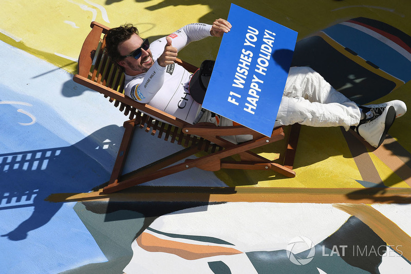 Fernando Alonso, McLaren on a deck chair in parc ferme