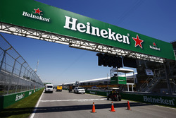 Heineken branding across the bridge on the Circuit Gilles Villeneuve pit straight