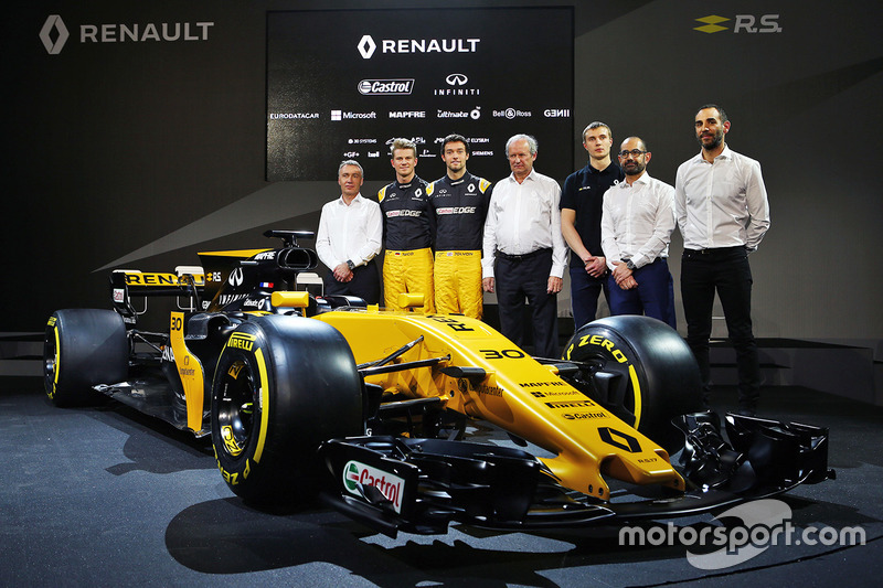 Bob Bell, Renault Sport F1 Team Chief Technical Officer; Nico Hulkenberg, Renault Sport F1 Team; Jolyon Palmer, Renault Sport F1 Team; Jerome Stoll, Renault Sport F1 President; Sergey Sirotkin, Renault Sport F1 Team Third Driver; Thierry Koskas, Renault Ex