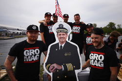 The Haas F1 Team team's raft entry, cardboard cut-out Guenther Steiner, Team Principal, Haas F1 Team