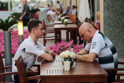 Stoffel Vandoorne, McLaren Test and Reserve Driver with Matt Bishop, McLaren Press Officer