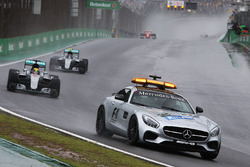 Lewis Hamilton, Mercedes AMG F1 W07 Hybrid leads behind the FIA Safety Car