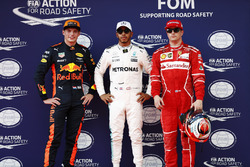 I primi 3 qualificati: Lewis Hamilton, Mercedes AMG F1, Kimi Raikkonen, Ferrari, Max Verstappen, Red