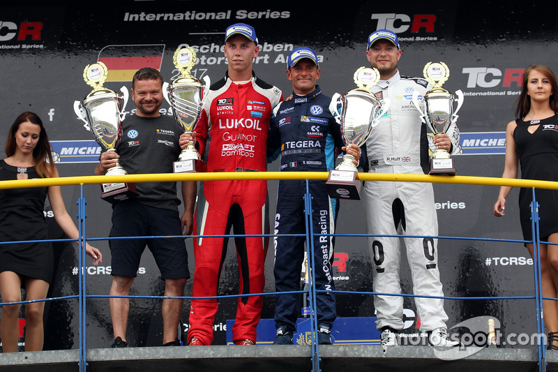 Podium: Race winner Gianni Morbidelli, West Coast Racing, Volkswagen Golf GTi TCR, second place Daniel Lloyd, Lukoil Craft-Bamboo Racing, SEAT León TCR, third place Rob Huff, Leopard Racing Team WRT, Volkswagen Golf GTi TCR