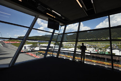 A spectator views the circuit from the media centre
