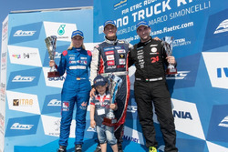 Podium: Race winner Adam Lacko, Freightliner, second place Steffi Halm, MAN, third place Norbert Kiss, Mercedes