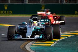 Lewis Hamilton, Mercedes AMG F1 W08, leads Sebastian Vettel, Ferrari SF70H