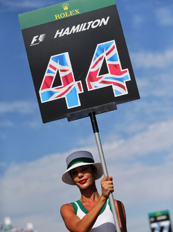 Grid girl for Lewis Hamilton, Mercedes AMG F1 W08
