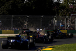 Kevin Magnussen, Haas F1 Team VF-17, collides with Marcus Ericsson, Sauber C36